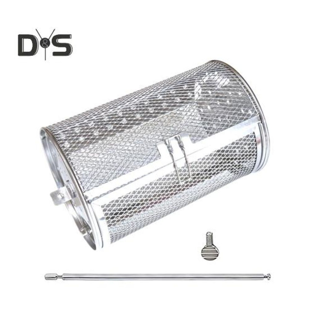 (as the picture, S) Stainless Steel Rotating Grill Basket Set for Outdoor Grilling Vegetables Fish BBQ Kit Upgraded Stick Style Chicken Wing Cage Automatic Rotating 360