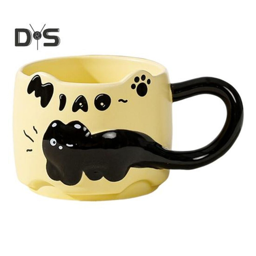 (yellow) Cat Stackable Coffee Mugs 380ml Capacity Cute Cat Theme Meow Cups Space-saving Ceramic Tea Cups Gift For Cat Lovers And Collectors