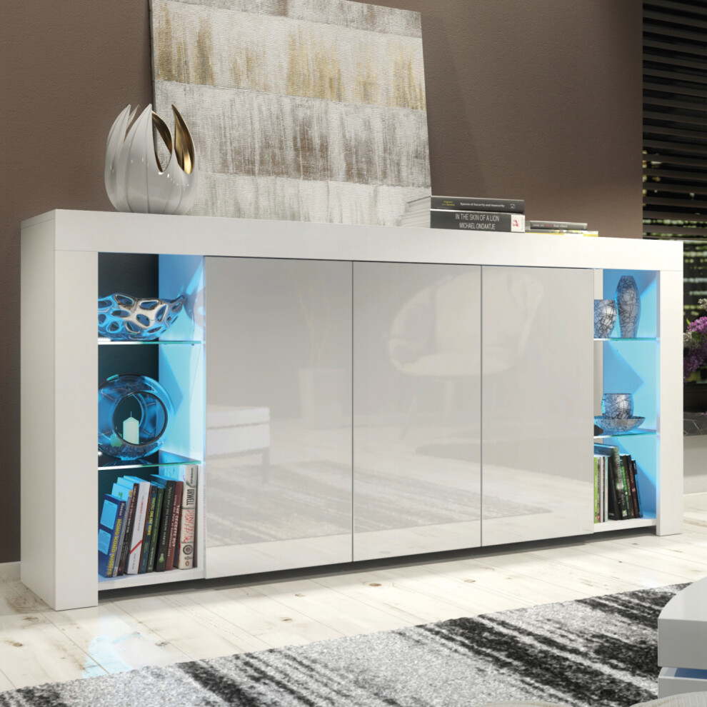 Eden 164cm Sideboard LED - White & Grey Gloss Doors