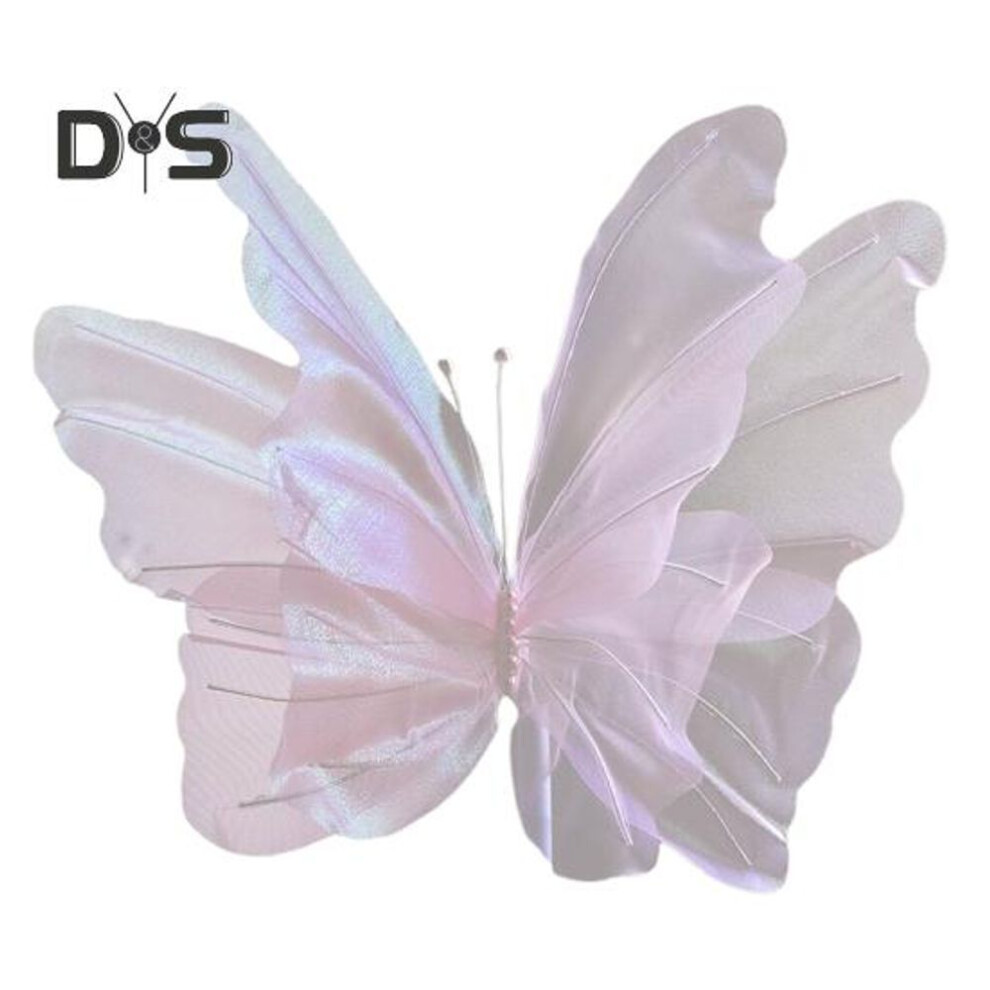 (light pink) Large Artificial Butterfly Gauze Simulation Butterfly 3D Fake Butterfly With Faux Pearls For Wedding Festival Wall Decoration