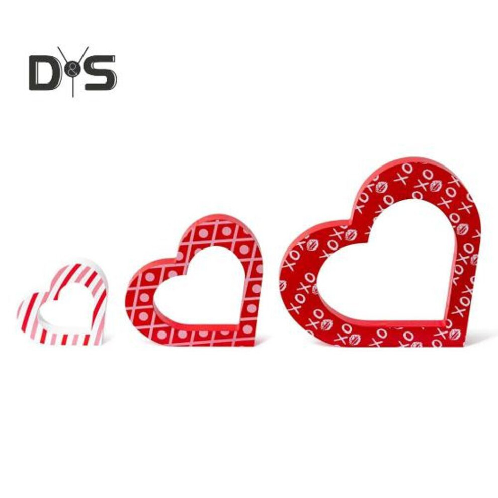 (as the picture, C) Wooden Love Sign Red Heart Table Decoration Love Heart Shape Sign Valentine's Day Centerpiece for Home Dresser Desk Decor