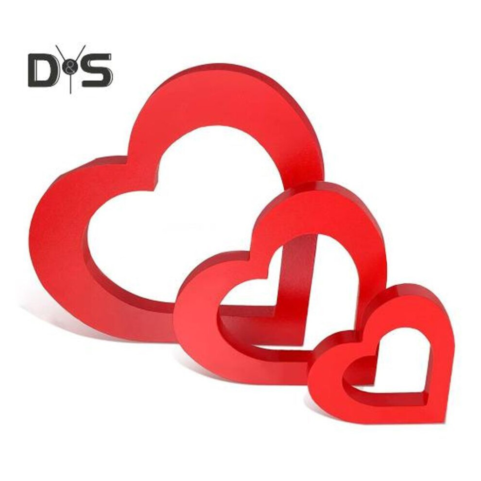 (as the picture, B) Wooden Love Sign Red Heart Table Decoration Love Heart Shape Sign Valentine's Day Centerpiece for Home Dresser Desk Decor