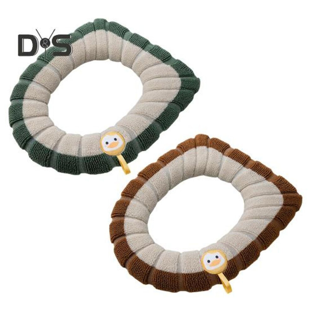 (green,brown) 2pcs Thicker Washable Toilet Seat Cover Pads Warmer Cloth With Handle Design Patchwork Color Autumn Winter Toilet Pad