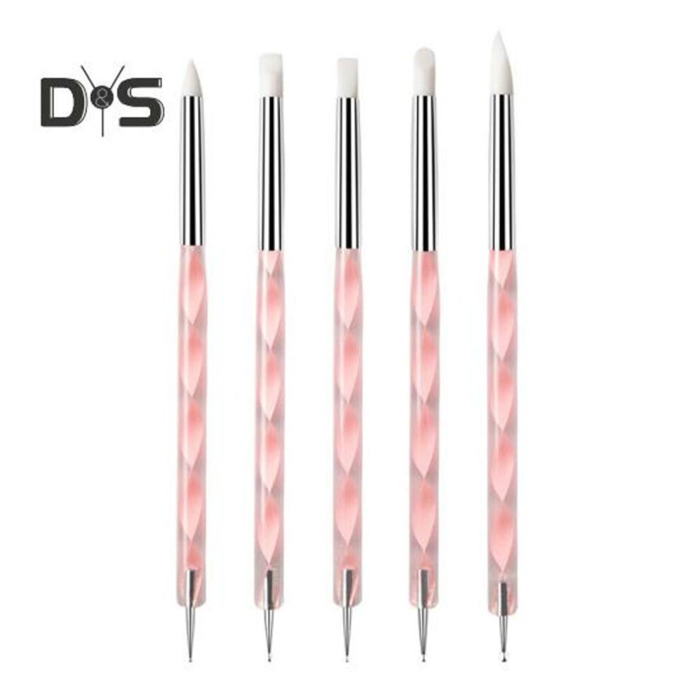 (pink) 5Pcs Silicone Clay Sculpting Tool Modeling Dotting Pottery Craft for DIY Handicraft Nail Art Cake Decoration