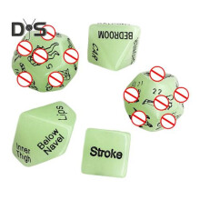 (fluorescent green) 5Pcs Naughty Dice Game Set Glow in The Dark Acrylic Sexy Love Dice for Couples Party Favor with Gold Patterns