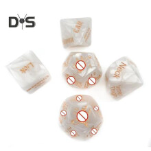 (white) 5Pcs Naughty Dice Game Set Glow in The Dark Acrylic Sexy Love Dice for Couples Party Favor with Gold Patterns