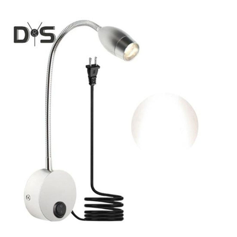 (silver, US Plug White Light.) Wall-mounted Bedside Lamp Reading Lamp With 360-degree Rotating Hose Super Bright Flicker Free Led Night Light
