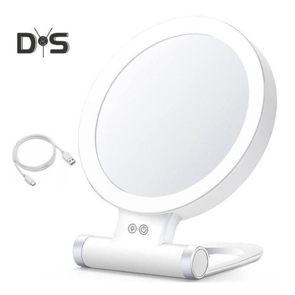 (as the picture, A) Led Lighted Makeup Mirror 5/10/20/30x Magnifying Double-sided Cosmetic Mirror With Light Usb Rechargeable Adjustable Brightness Portable Travel