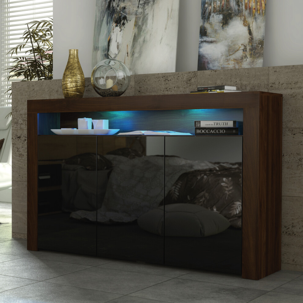 Creative Furniture Black,Brown,Multicoloured Aether Sideboard Led Walnut & Black Gloss Doors 155Cm