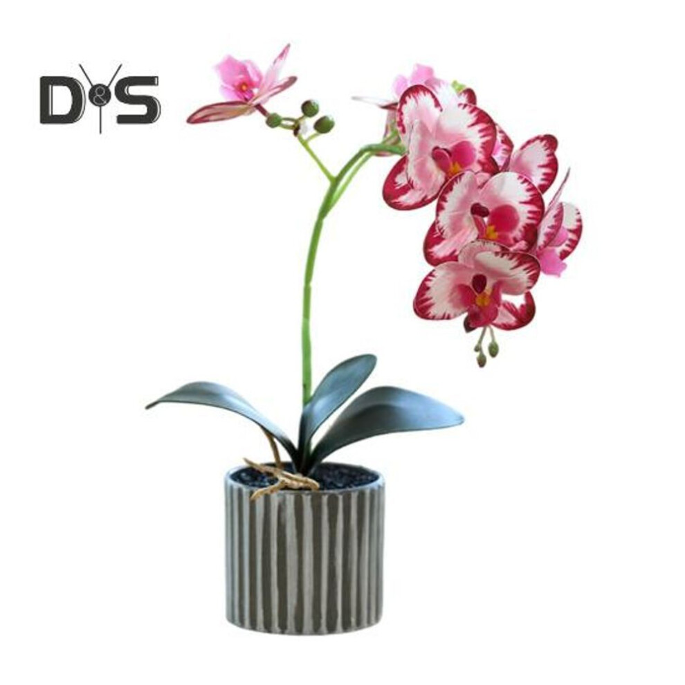 (rose red) Artificial Potted Plant Faux Moth Orchid Bonsai Desktop Artificial Potted Phalaenopsis Flowers For Home Dining Table Office Desk Decoration