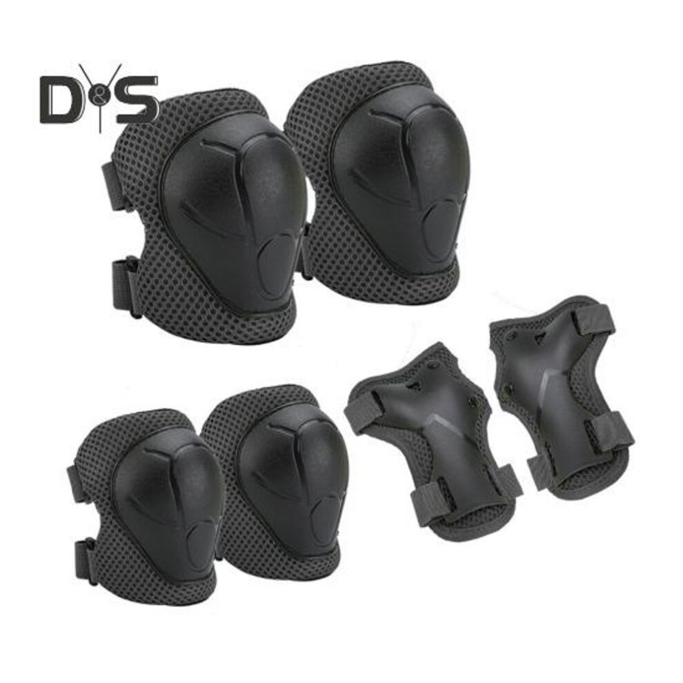 (black) 6pcs/set Kids Skating Protective Gear Kit With Knee Elbow Pad Wrist Guard Protector Roller Skate Skateboard Scooter Bike Cycling Safety Equipment