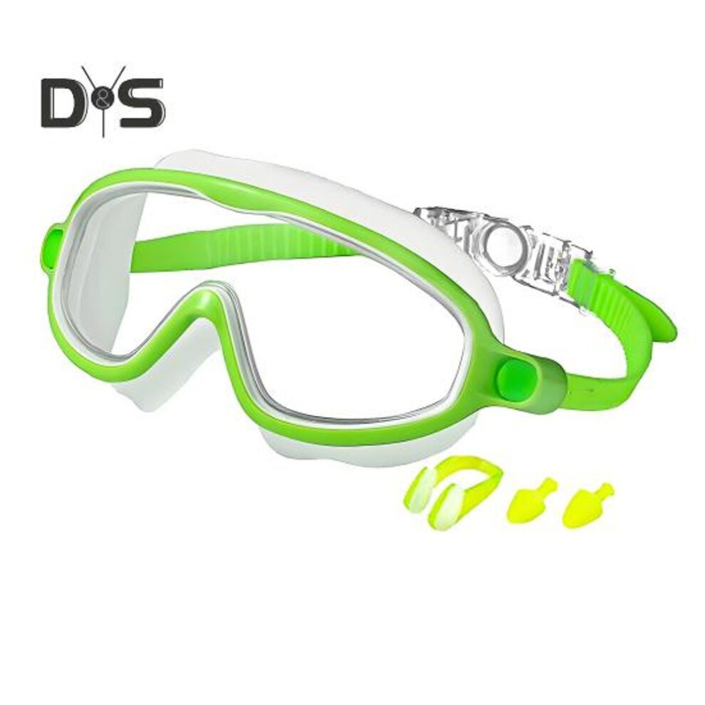 (green) Swim Goggles for Kids Anti-fog Pool Glasses with Nose Clips Earplugs Children's UV Protection Leakproof Swimming Goggles