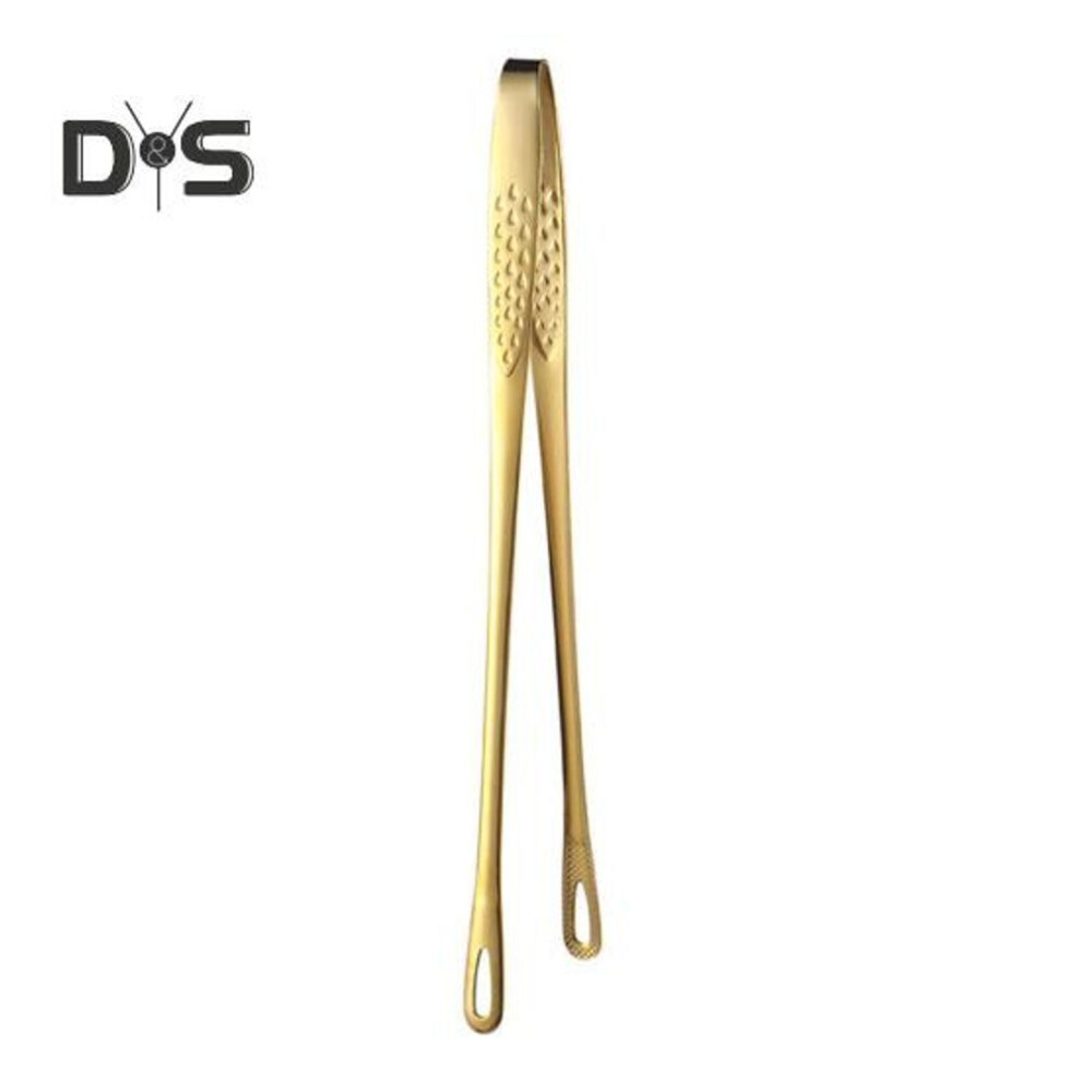 (golden, L) Long Grill Tongs Stainless Steel Barbecue Steak Clip Non-Slip Grip Kitchen Cooking Tool for Grill Baking Accessories