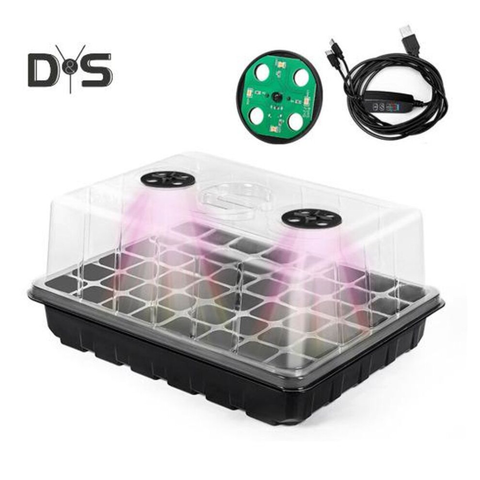 (black, B) Plants Nursery Box Seeds Starter Tray With Humidity Dome Transparent Seeds Germination Tray With Adjustable Vents Light For Seedlings Growth