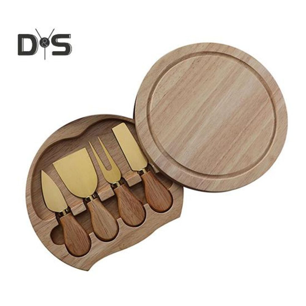 (golden) Cheese Cutter Set Wood Round Mini Charcuterie Board With Cutters And Forks Shower Gift Box For Wedding Party Guests