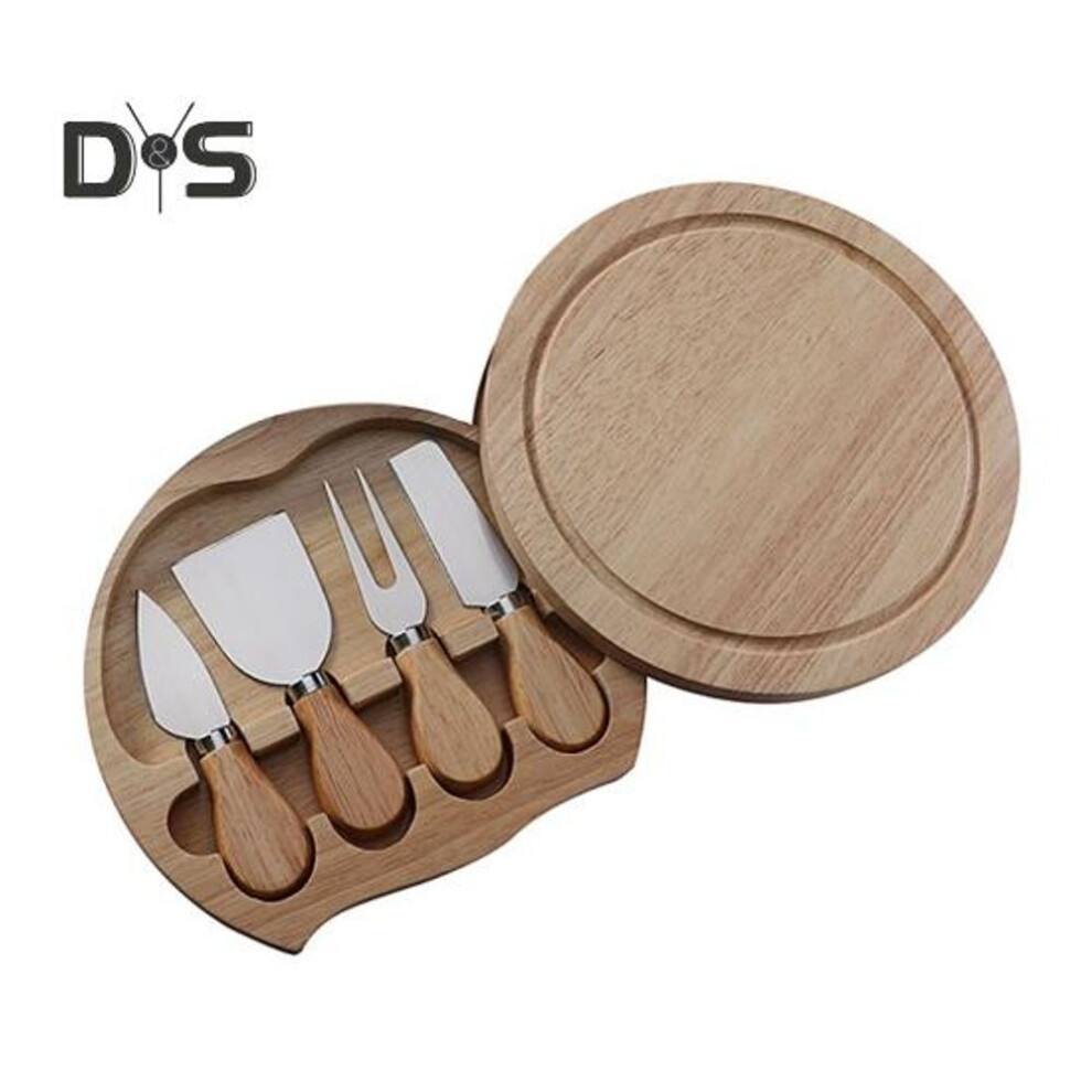 (silver) Cheese Cutter Set Wood Round Mini Charcuterie Board With Cutters And Forks Shower Gift Box For Wedding Party Guests