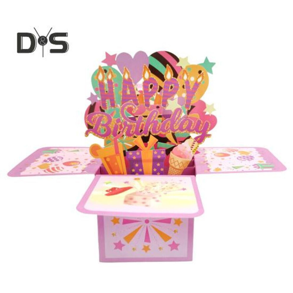 Happy Birthday Pop-Up Card 3D Birthday Gift Box for Women Men Foldable Celebration Greeting Card for Mom Daughter Friend Niece Dad