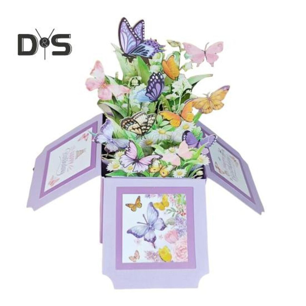 3D Happy Birthday Card Pop-up Butterfly Bouquet Gift Box Birthday Celebration Greeting Card for Family And Friends