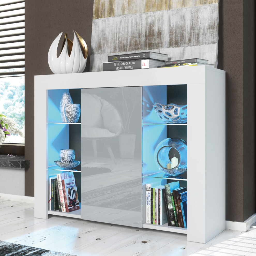 Harbor 97cm Sideboard LED  - White & Grey Gloss Doors