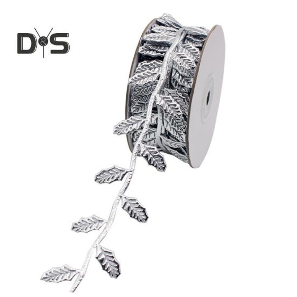 (silver) 3D Leaf Lace Trim 10m Roll Colored Fabric Decorative Ribbon Multipurpose Leaf Gift Wrapping Ribbon For Diy Sewing Festival Venue Layout