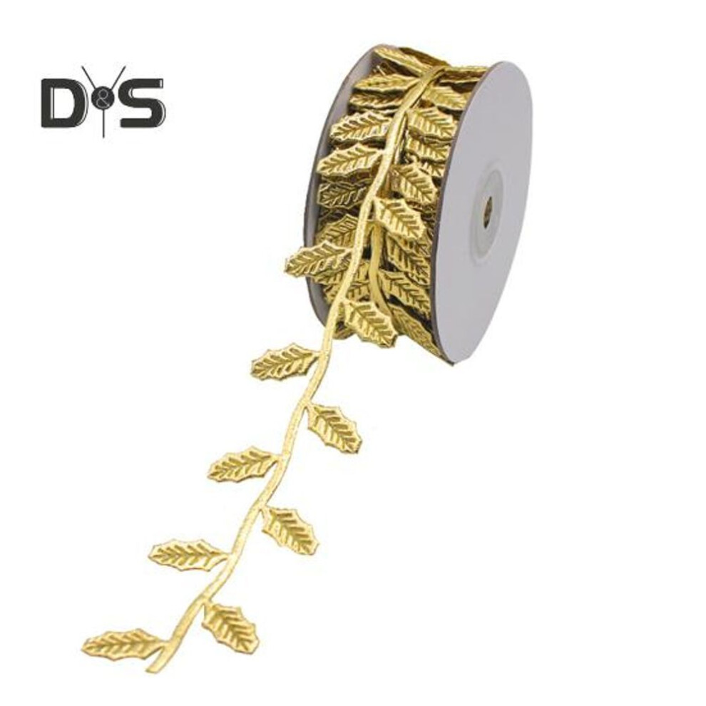 (golden) 3D Leaf Lace Trim 10m Roll Colored Fabric Decorative Ribbon Multipurpose Leaf Gift Wrapping Ribbon for DIY Sewing Festival Venue Layout