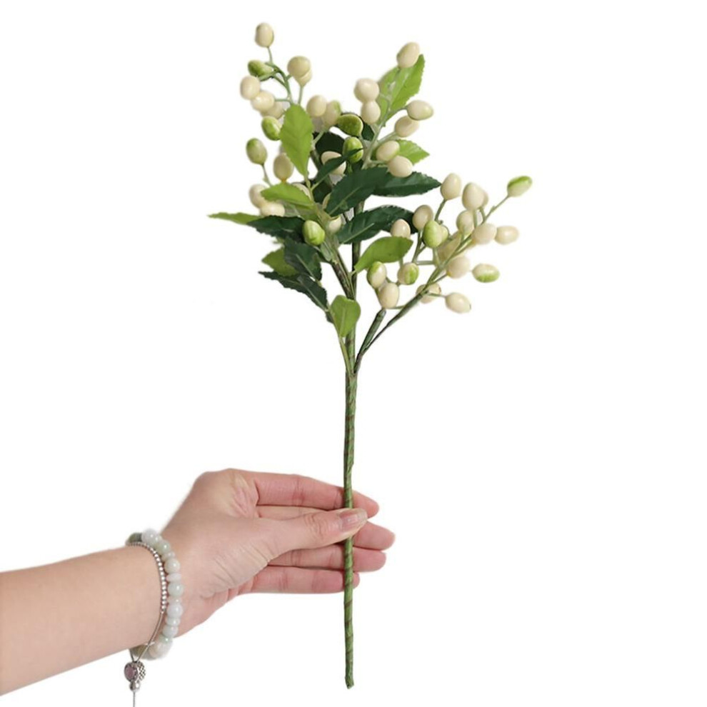(white) Blooming Bouquet Artificial Berry Leaf Twig Garden Flower Arrangement Desktop Home DIY Decor