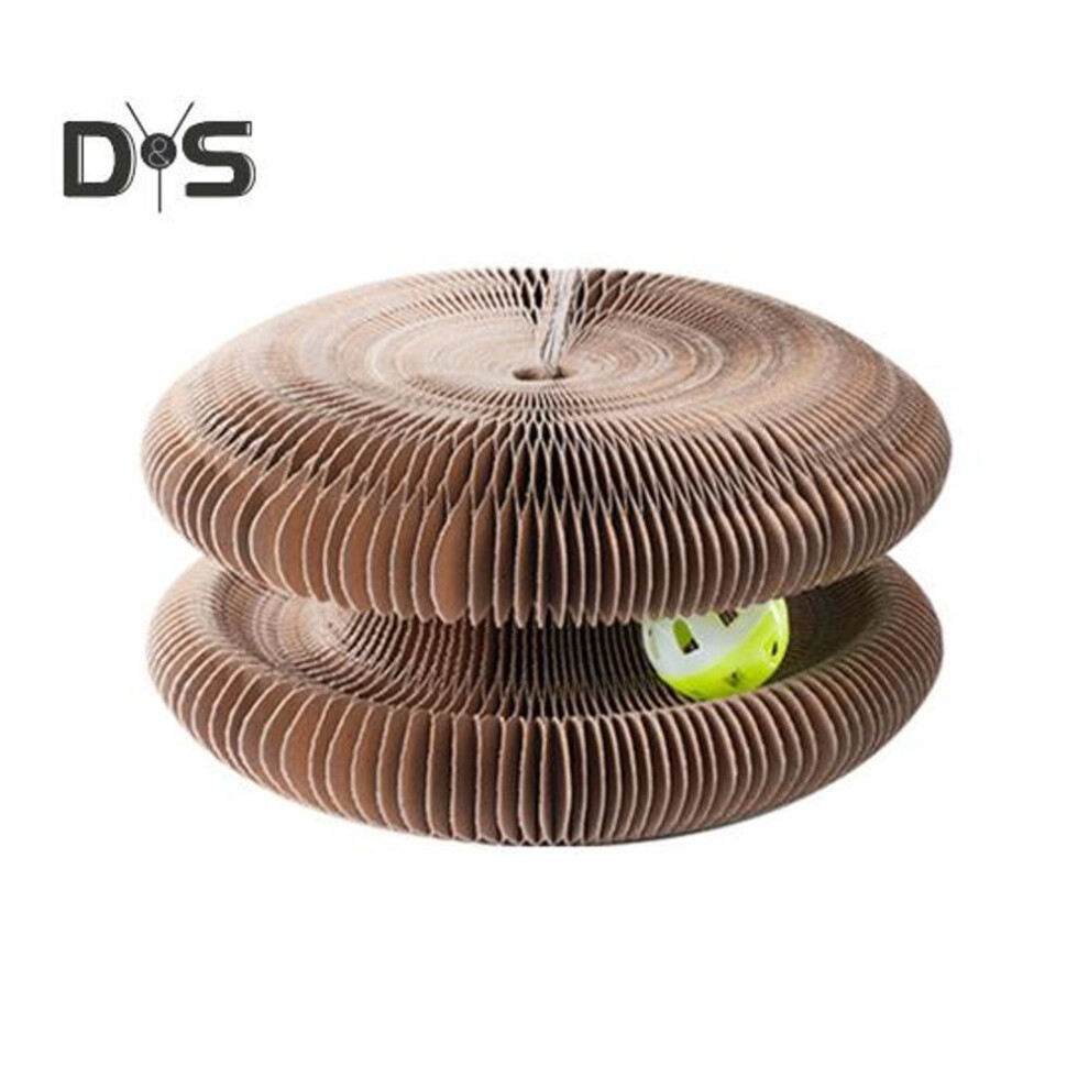 Round Accordion Cat Toy with Bell Foldable Scratch Board Toy Cat Head Organ Cat Scratching Post Interactive Play Toy