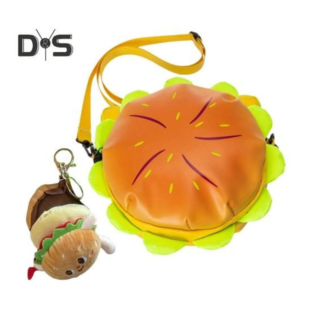 (as the picture, B) Hamburger Crossbody Bag Realistic Cartoon Cheeseburger Shape Adjustable Strap Faux Leather Zipper Closure Large Capacity Unisex Travel Commuting