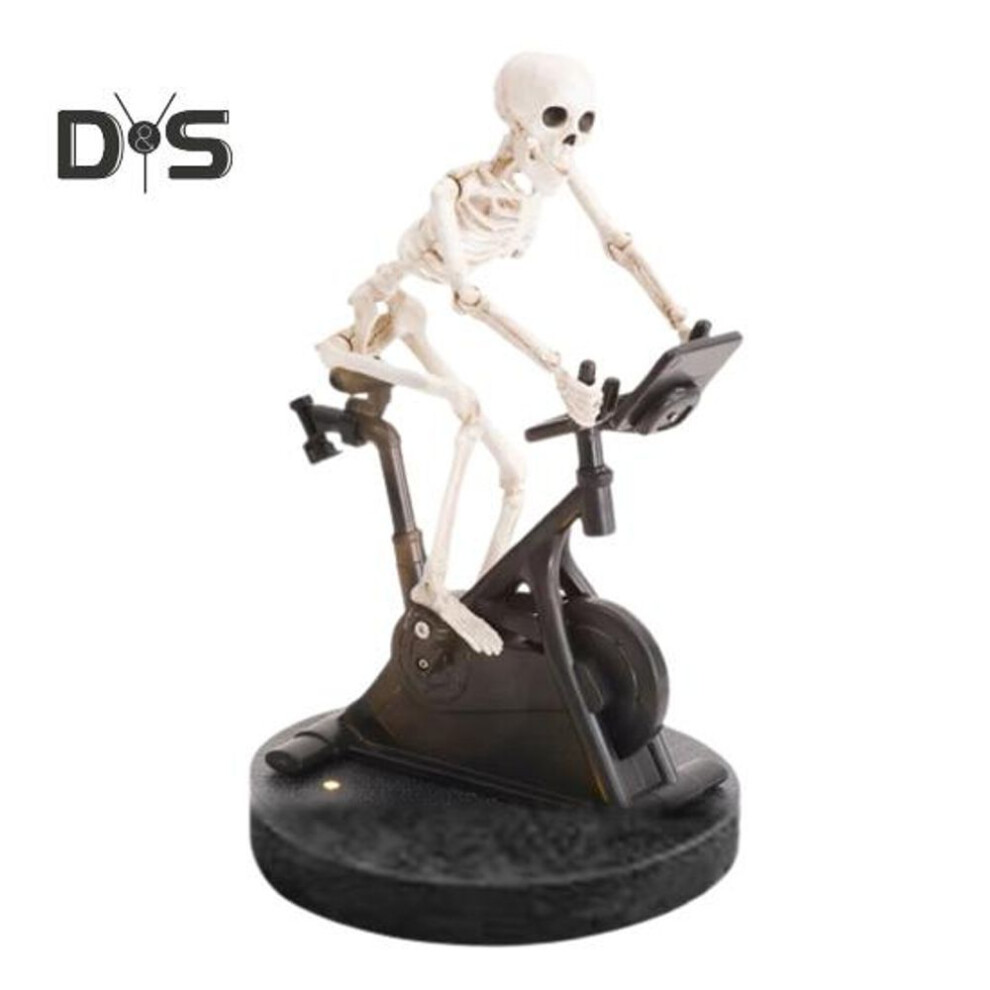 Halloween Exercise Bike Skeleton Figurine Resin Cycling Fitness Bike Skull Statue Sculpture Home Office Bookshelf Desktop Decoration Ornament