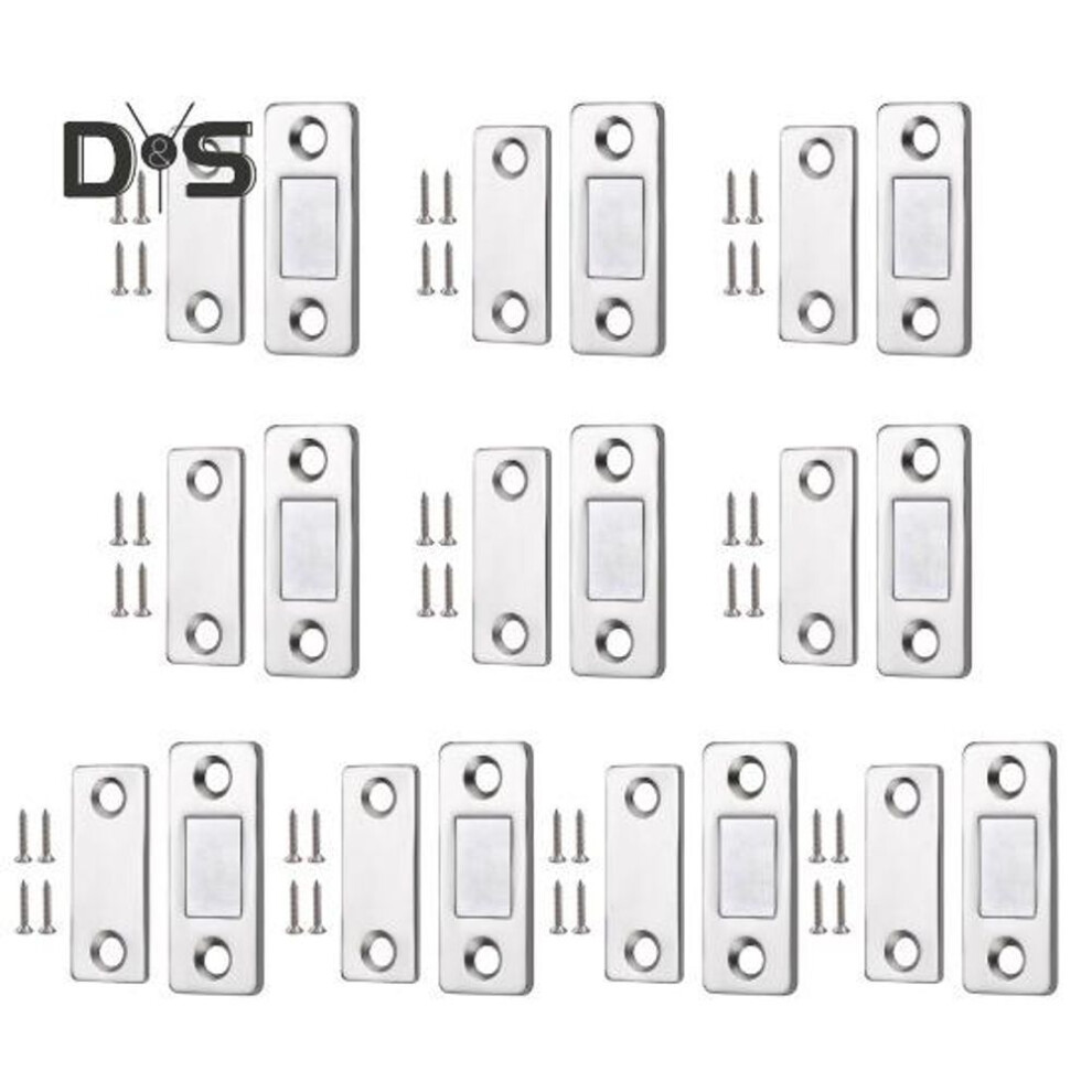 (as the picture, 10 pcs) 6/10/15pcs Invisible Cabinet Door Magnet With Screw Ultra-thin Stainless Steel No Drilling Adhesive Magnetic Drawer Closet Sliding Door Catch Latch