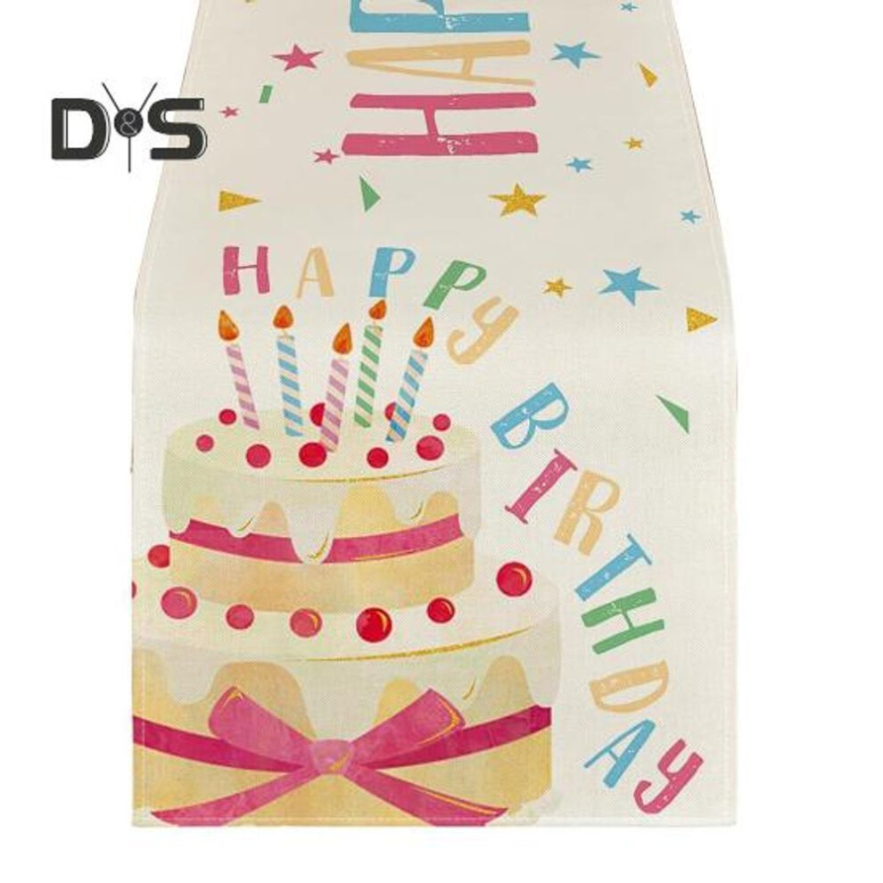 (as the picture, A) Happy Birthday Table Runner Balloon Confetti Print Protects Table from Heat And Scratches Reusable Table Protection Decoration Birthday Party Table