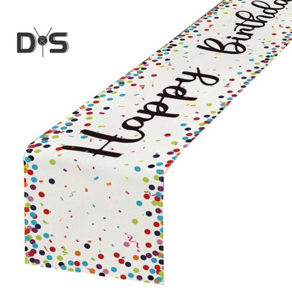 (as the picture, F) Happy Birthday Table Runner Balloon Confetti Print Protects Table from Heat And Scratches Reusable Table Protection Decoration Birthday Party Table