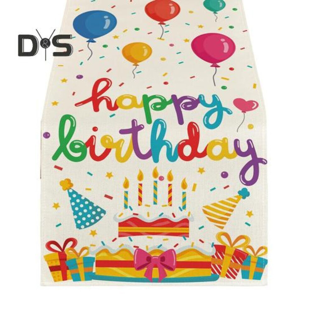 (as the picture, D) Happy Birthday Table Runner Balloon Confetti Print Protects Table from Heat And Scratches Reusable Table Protection Decoration Birthday Party Table