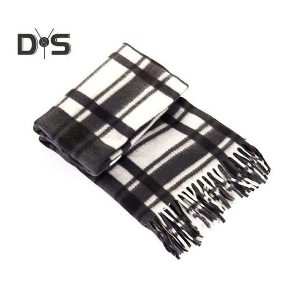 (dark gray) 10Pcs Men Women Scarf Plaid Print Tassel Trim Double Sided Velvet Long Scarf Contrast Color Thermal Long Scarf