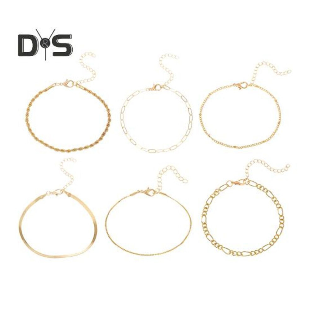 (as the picture, B) 5/6 Pcs/set Women Stacking Bracelet Set Retro Hip Hop Style Snake Bone Chain Different Hollow Chain Adjustable Golden Color Multi-layered Polished