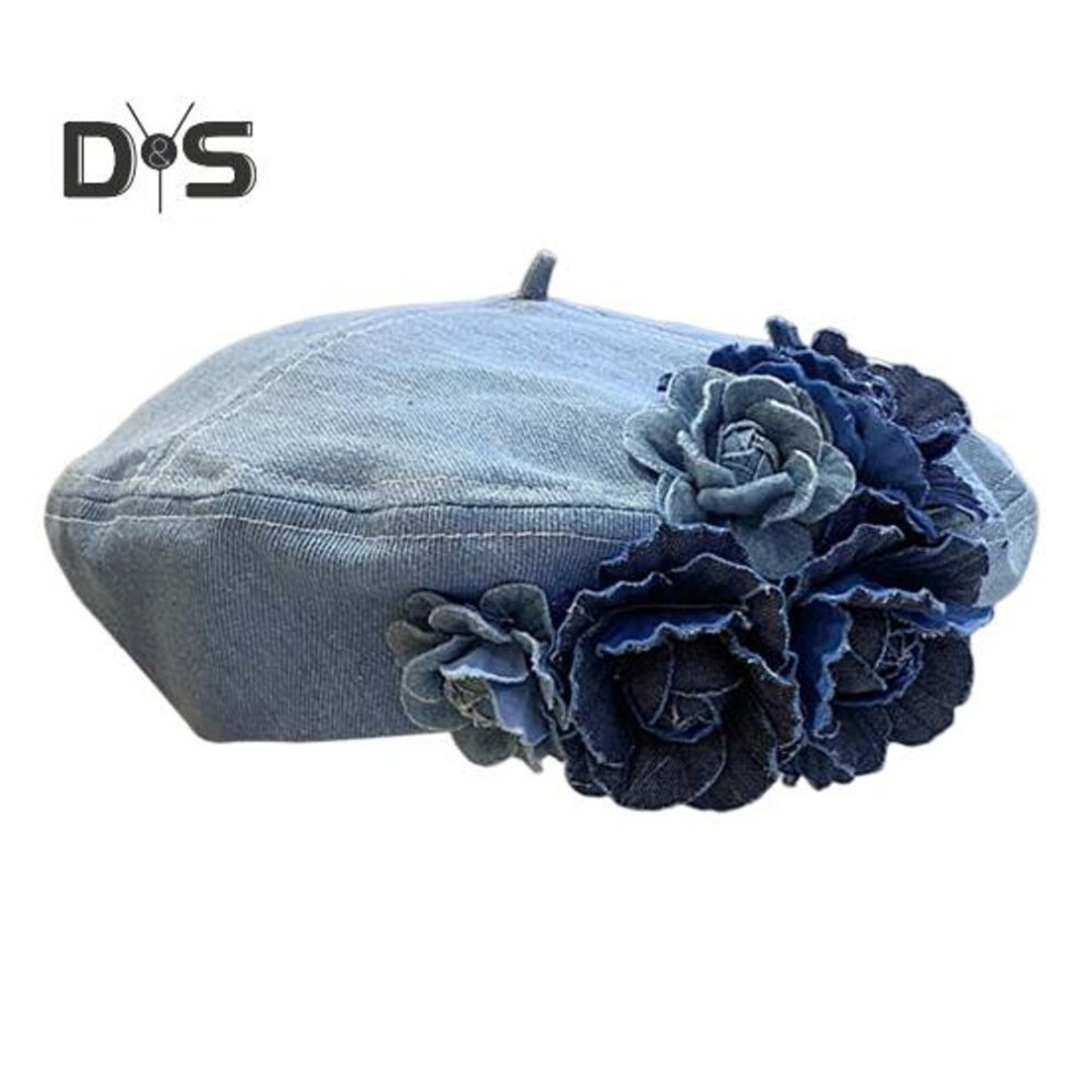 (light blue) Women Painter Hat 3D Rose Decor Cowboy Artist Hat All Seasons Denim Cap Adjustable Head Circumstance Daily Wear Special Occasions Headwear