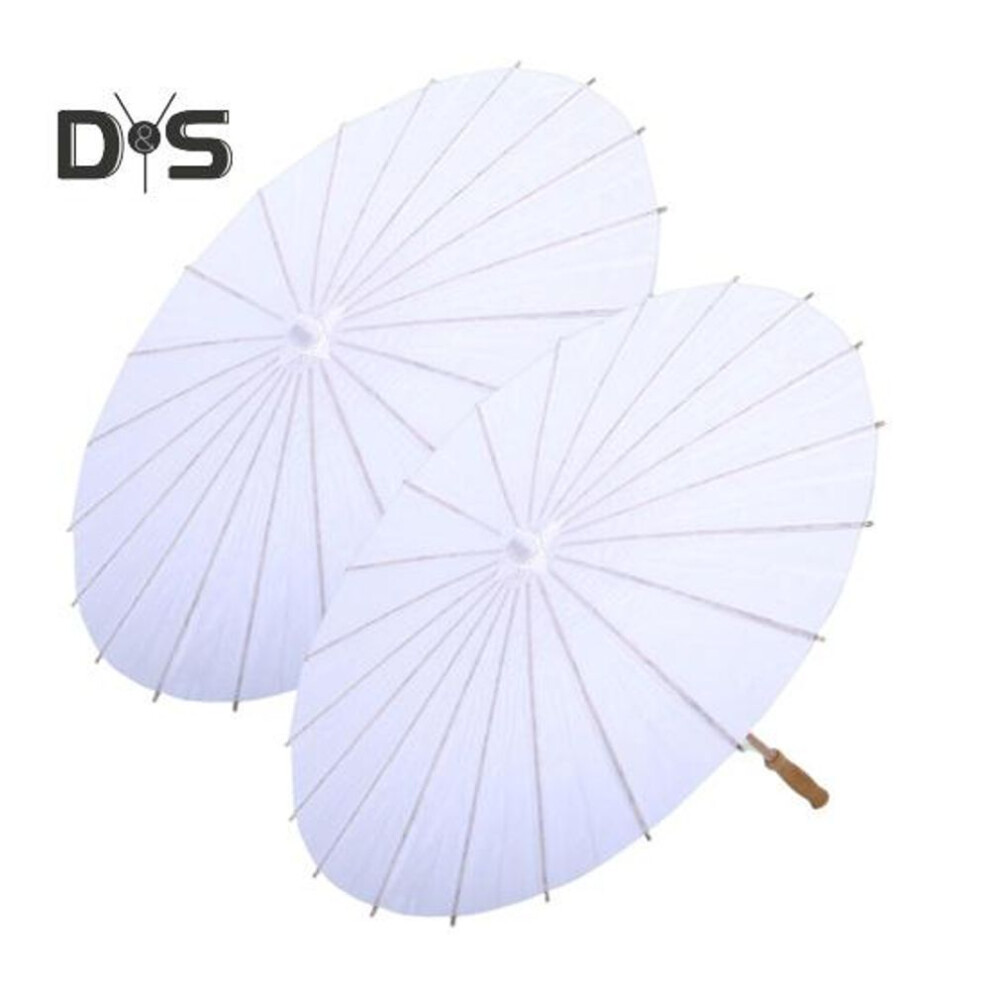 (as the picture, 30cm 2pcs) 2pcs White Paper Umbrella Chinese Style Diy Crafts Decorative Oil-paper Painting Umbrella Wooden Handle Oriental Parasol Party Favors