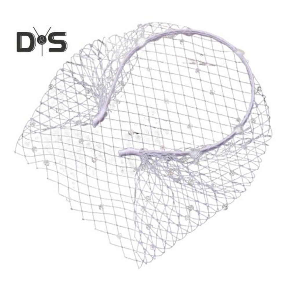 (white) Bridal Veil Shiny Rhinestones Mesh Wedding Headgear With Hair Hoop Bridal Headpiece Hair Accessories