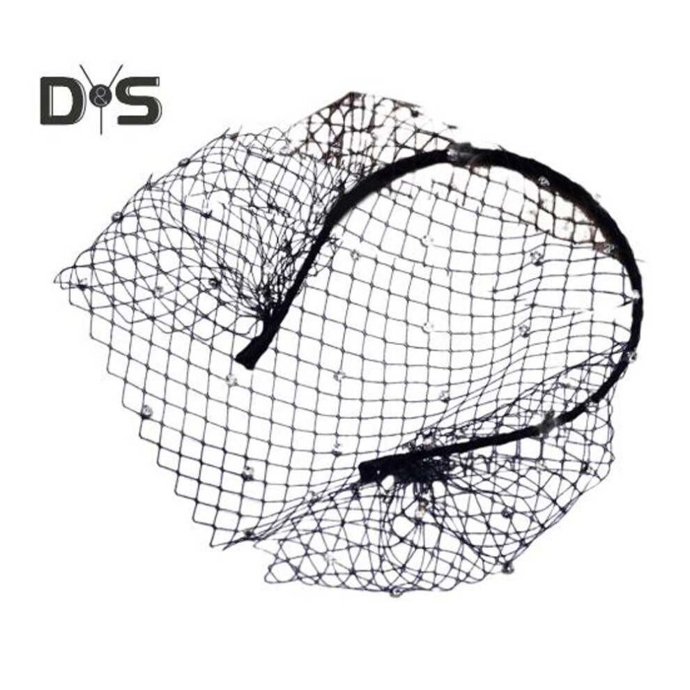(black) Bridal Veil Shiny Rhinestones Mesh Wedding Headgear With Hair Hoop Bridal Headpiece Hair Accessories