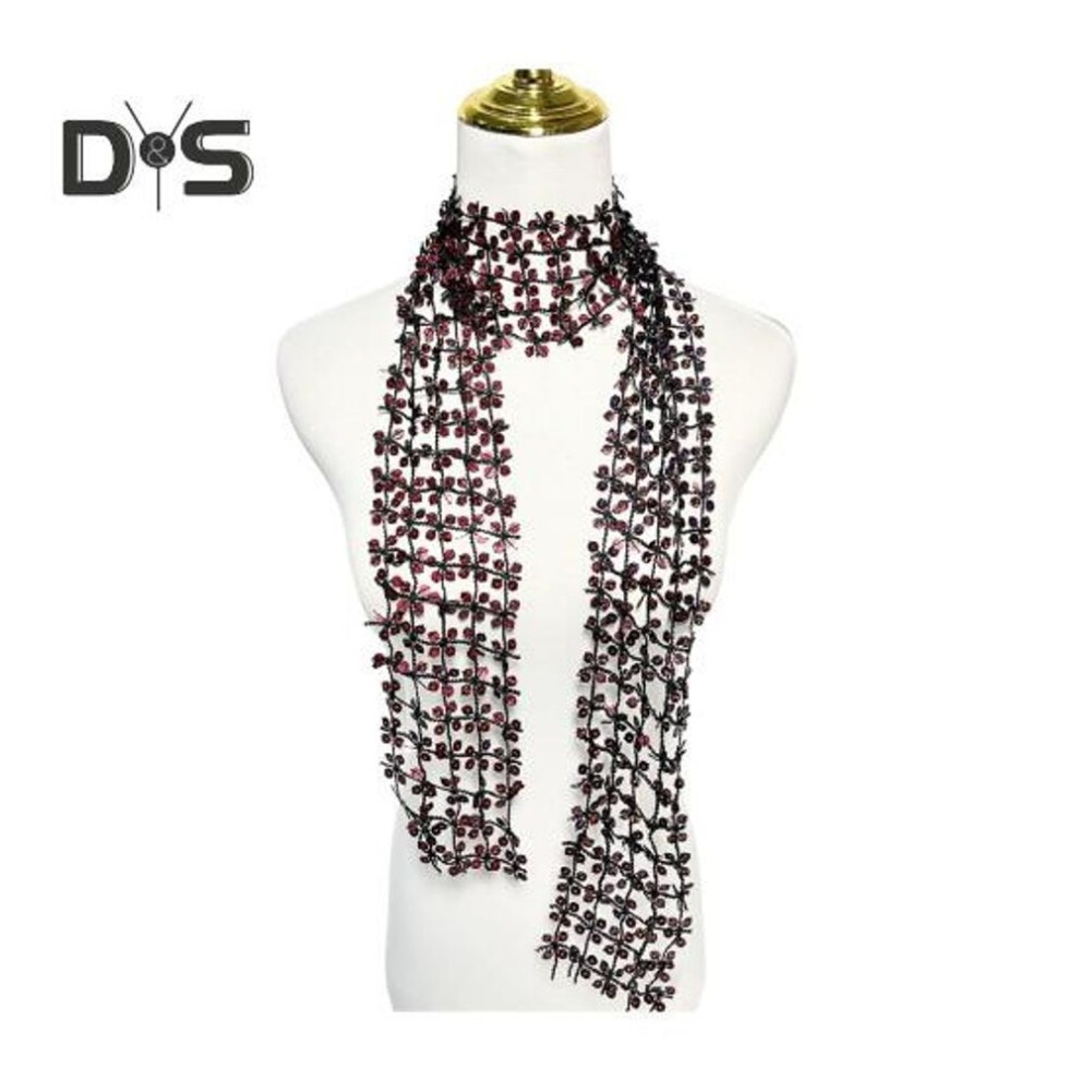 (red black) Women Scarf Shiny Sequin Flower Shape Hollow Design Scarf Glitter Embellished Thin Scarf Fashion Accessory