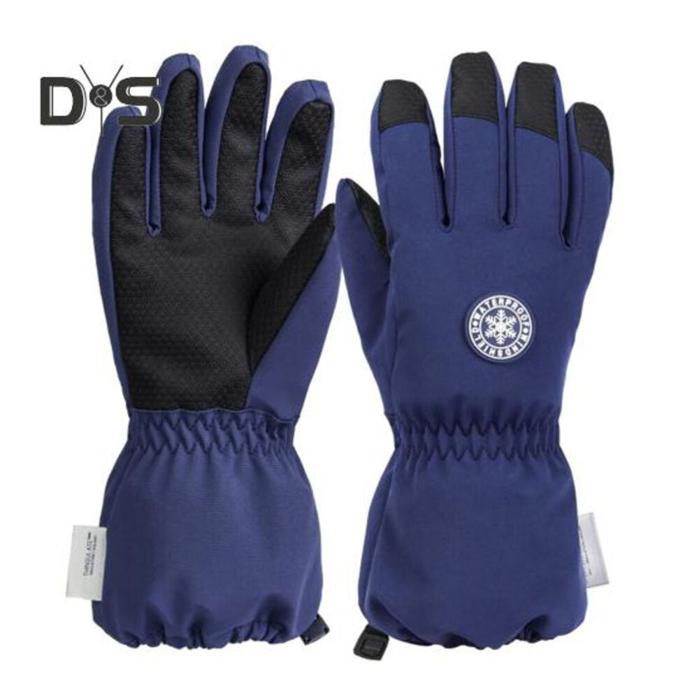 (blue, 10 Years) 1 Pair Children Winter Ski Gloves with Velvet Lining Waterproof Unisex Windproof Thick Heat Retention Anti-slip Great Friction Palm Outdoor Cycling