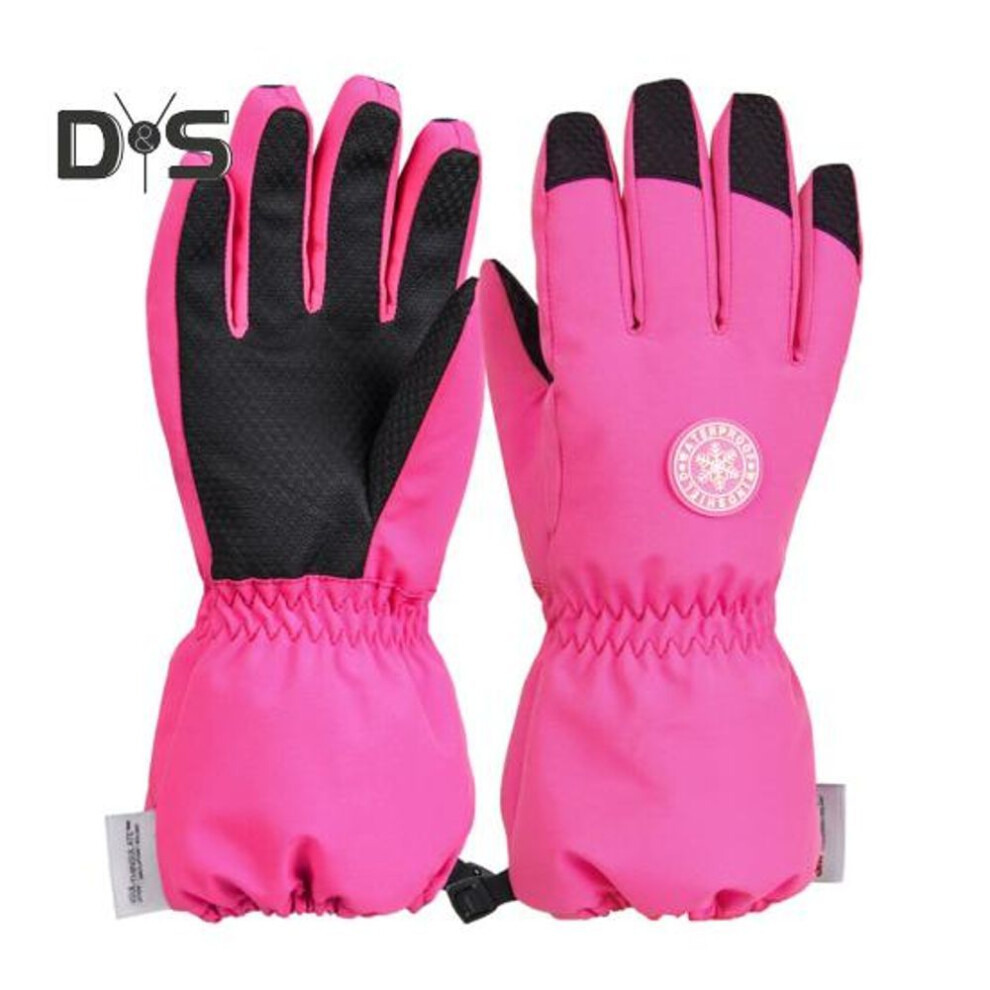 (rose red, 4-6 Years) 1 Pair Children Winter Ski Gloves with Velvet Lining Waterproof Unisex Windproof Thick Heat Retention Anti-slip Great Friction Palm Outdoor Cycling