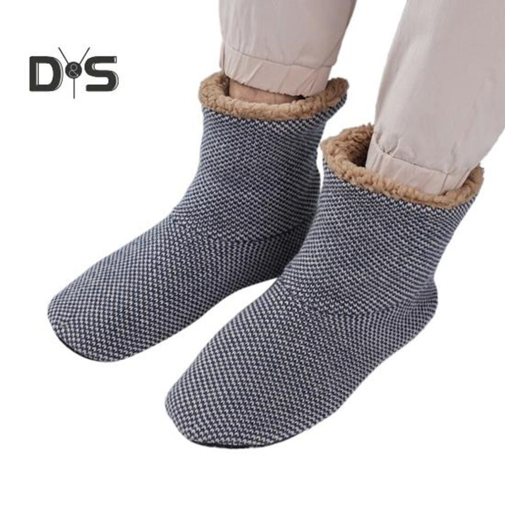 (grey) 1 Pair Winter Floor Socks Thickened Fuzzy Plush Warmth Retention Silicone Sole Jacquard Leg Warmer Fall Winter Floor Socks Holiday Gift