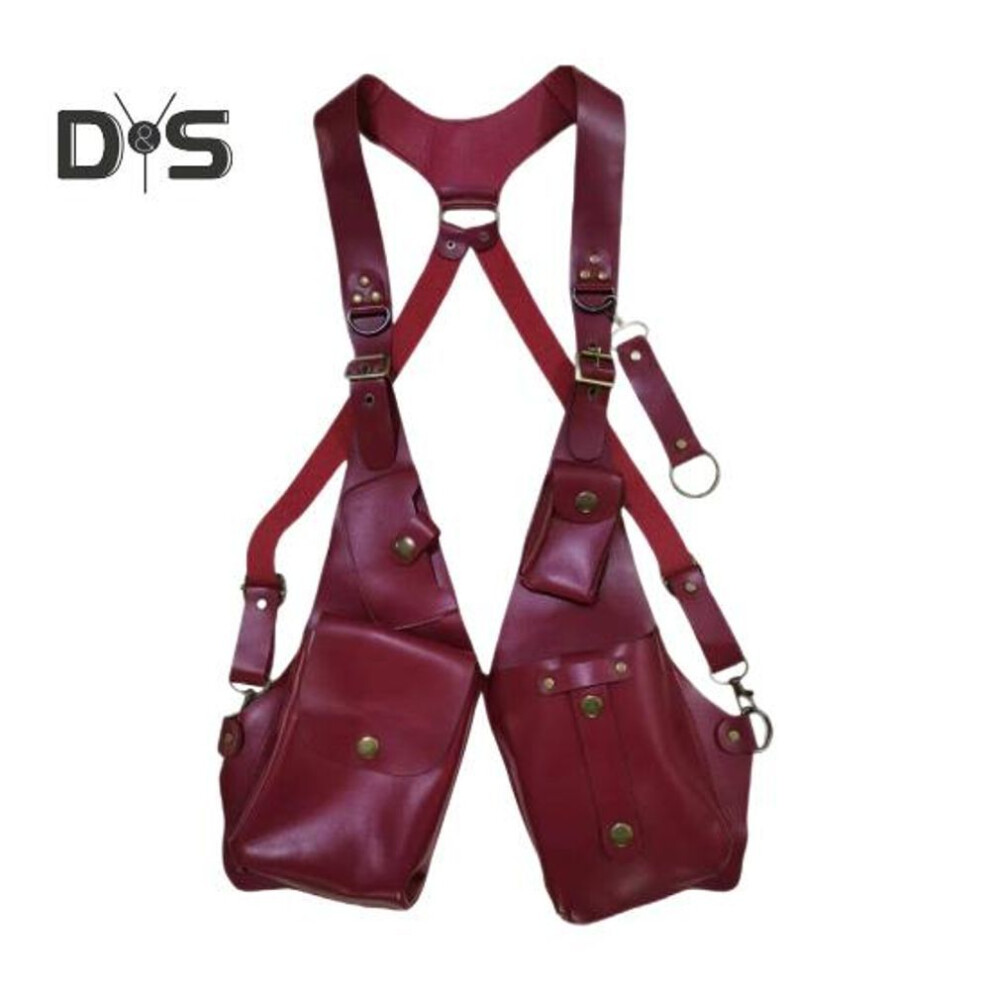 (red) Sling Bag Anti-theft Harness Bag Medieval Steampunk Style Wallet Smooth Faux Leather Adjustable Strap Rivet Decor Underarm Double Shoulder Bag