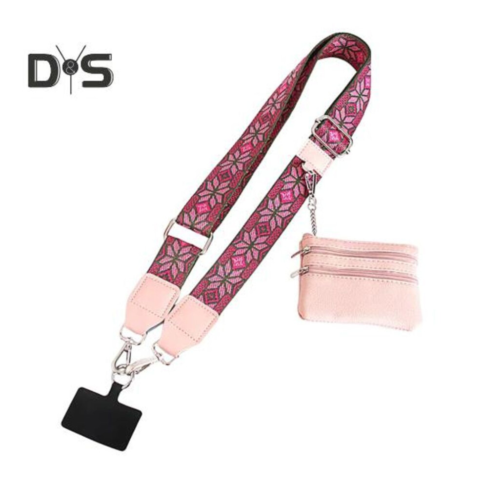 (as the picture, G) Mobile Phone Strap With Small Zippered Pouch Mini Card Holder Ethnic Style Detachable Phone Wrist Strap Adjustable Length Clip And Go Cellphone