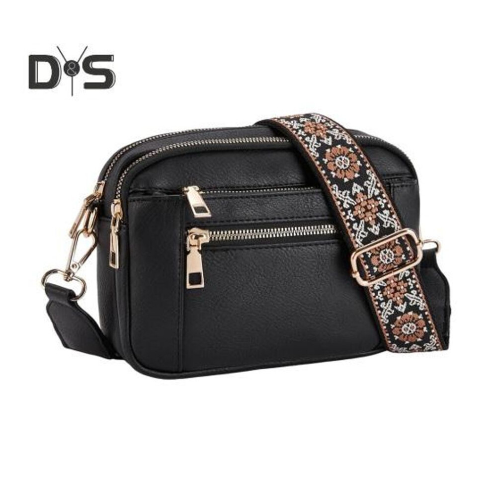 (as the picture, Black) Women's Crossbody Bag Faux Leather Small Shoulder Bag with Adjustable Strap Crossbody Purse for Daily Travel Commute
