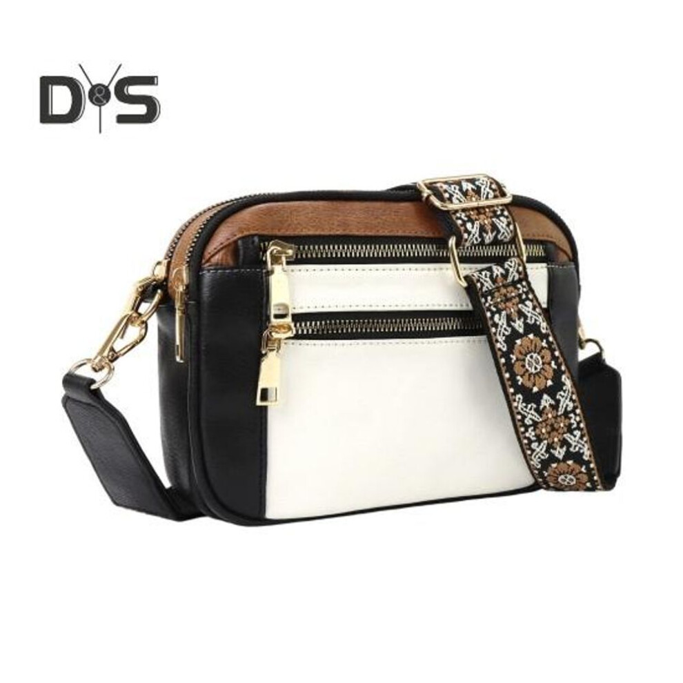 (as the picture, Black White) Women's Crossbody Bag Faux Leather Small Shoulder Bag With Adjustable Strap Crossbody Purse For Daily Travel Commute