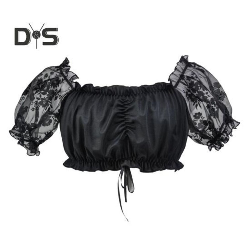 (S, black) Oktoberfest Women Tops Puff Sleeve Short Lace Shirt Off Shoulder Lace Stitching Beer Skirt Style Summer Tops