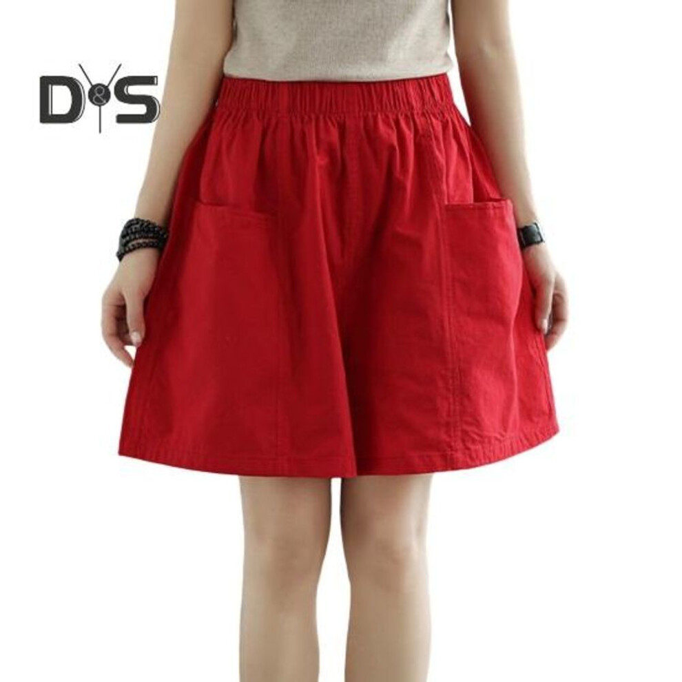(red, 2XL) Women Shorts Elastic High Waist Plus Size Side Pocket Straight Loose Solid Color Casual Daily Wear Sport Shorts Homewear Short Pants Trousers