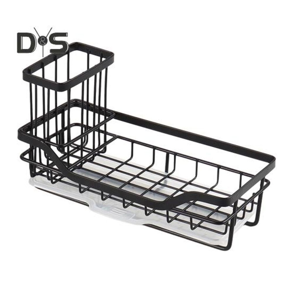 (black, B) Sponge Holder Kitchen Sink Organizer With Drain Tray Rustproof Corrosion Resistant Sink Caddy Storage Holder